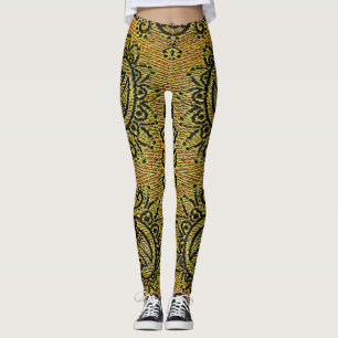 Legging Abstrato Verde, padrão amarelo de Paisley