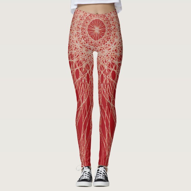 Legging Abstrato Vermelho E Borras Espirais Brancas (Frente)