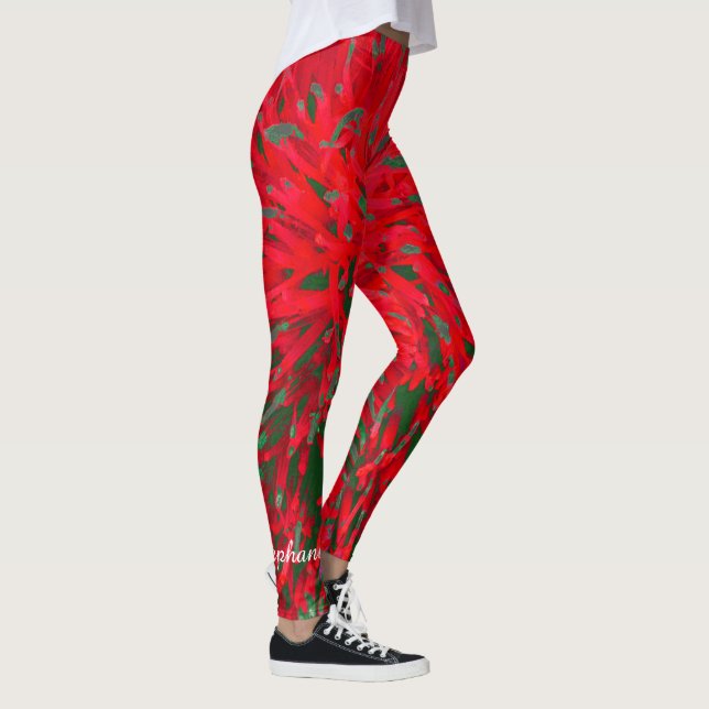 Legging Abstrato vermelho e verde com nome personalizado (Direita)