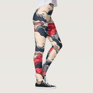 Legging Abstrato Vintage Ocean Waves Arte Japonesa  