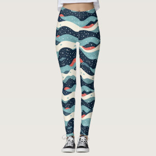 Legging Abstrato Wavy Lines com pontos de floco de neve