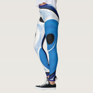 Legging Abstrato Yin Yang: Modernista Azul e Branco
