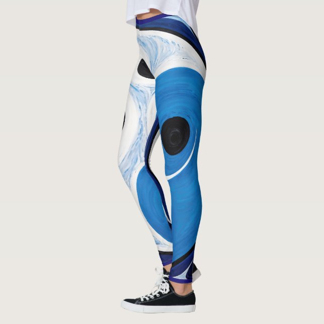 Legging Abstrato Yin Yang: Modernista Azul e Branco (Esquerda)