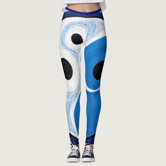 Legging Abstrato Yin Yang: Modernista Azul e Branco (Frente)
