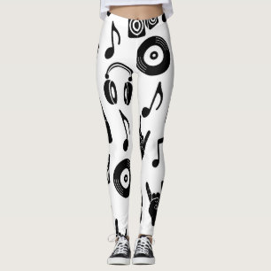 Legging Acessórios Musicais: Padrão de Vintagem Monocromát