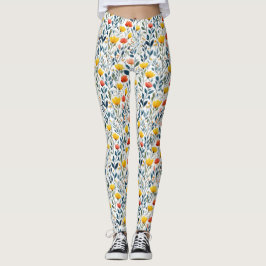 Legging Acionamento por primavera: Padrão Floral Whimsical