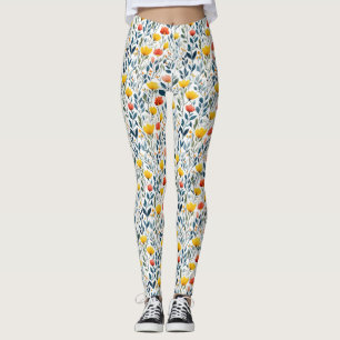 Legging Acionamento por primavera: Padrão Floral Whimsical