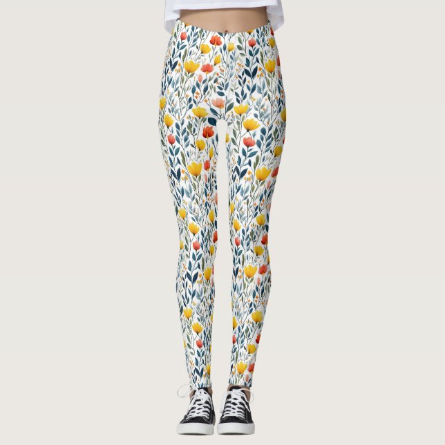 Legging Acionamento por primavera: Padrão Floral Whimsical (Frente)