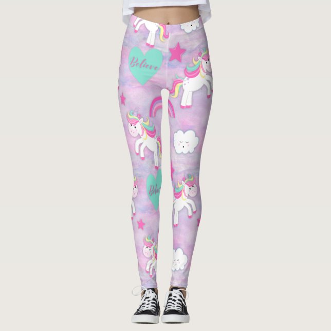 Legging Acredite em Unicórnios Rosa (Frente)