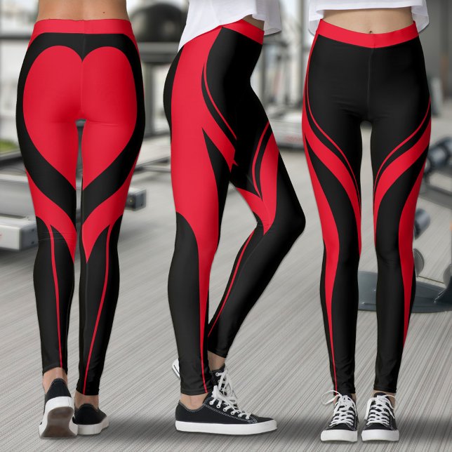 Legging Activeuse de Gym Bumbum Vermelho Sexy Preto (Red and black leggings with red heart on butt)