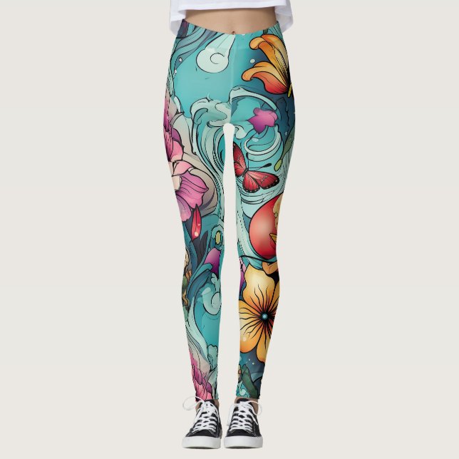 Legging AD 020 - Padrão digital floral (Frente)