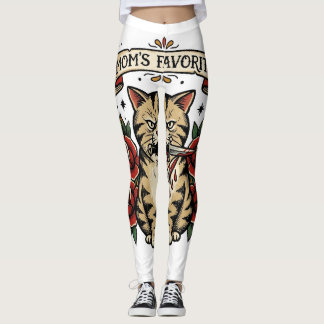 Legging Adaga de Gato Favorito da Mamãe Rosa Tatuagem Trad