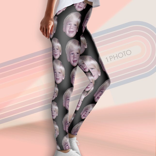 Legging Add 1 Floating Head Photo - Random Pattern black (Custom Leggings with 1 Photo)