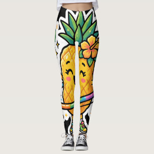 Legging Adesivo Tropical Fofo de Abacaxi Kawaii com Hula H