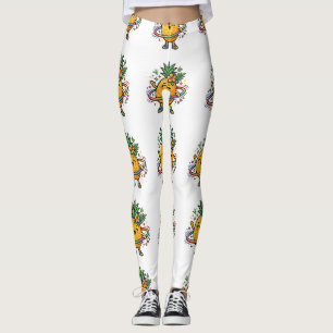 Legging Adesivo Tropical Fofo de Abacaxi Kawaii Girando Hu