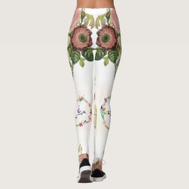Legging adolescente branco de pernas longas florais (Verso)