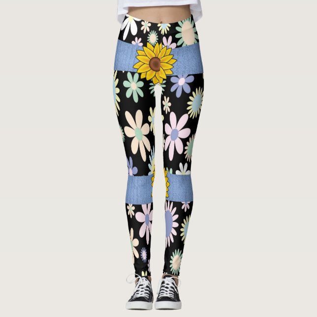 Legging adolescente de patas compridas com flores de giras (Frente)