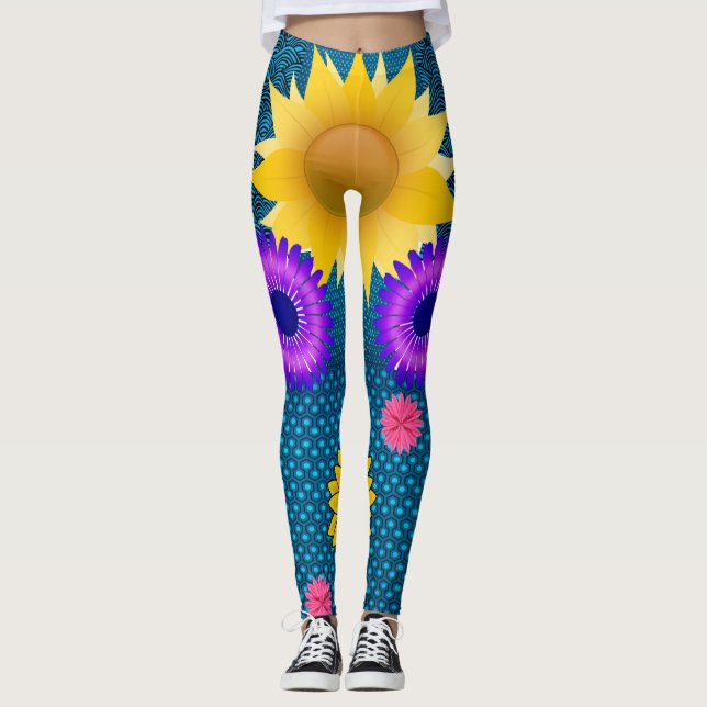 Legging adolescente de patas compridas com flores de giras (Frente)