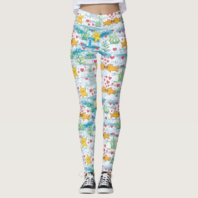 Legging Adorable Ocean Love Pattern | Cute Fish & Starfish (Frente)