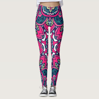 Legging Adoráveis Estilo Boêmiano Verde, Rosa e Azul