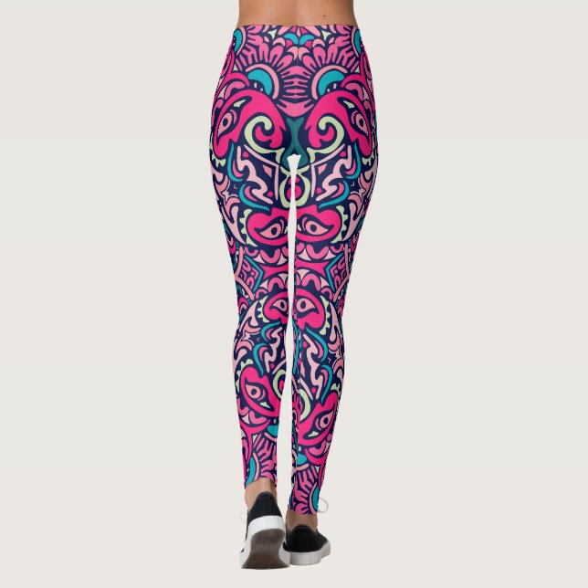Legging Adoráveis Estilo Boêmico Brilhante Rosa E Azul (Verso)