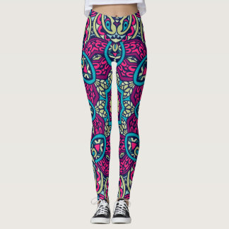 Legging Adoráveis Estilo Boêmico Brilhante Rosa E Verde