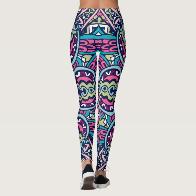 Legging Adoráveis Estilo Boêmico Cor de Rosa Azul e Verde (Verso)