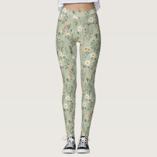 Legging Adoráveis Flores de Prados em Verde