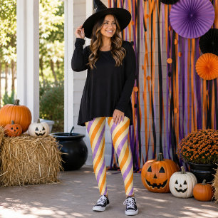 Legging Adoráveis Listras Roxas e Laranjas de Halloween