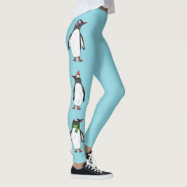 Legging Adoráveis Pinguins Gentoo de Natal em Azul