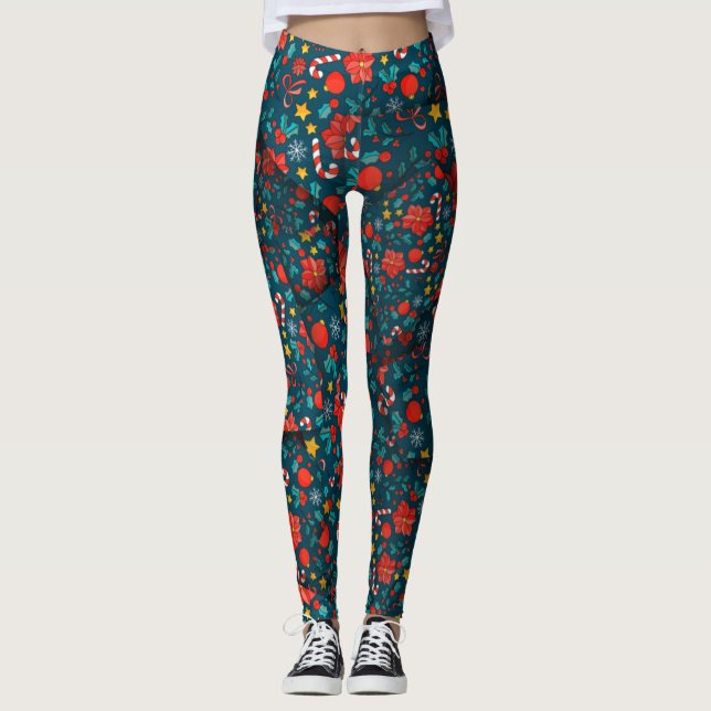 Legging Adoráveis Poinsettias de Natal e Doces [3D] Yoga (Frente)
