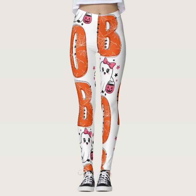Legging Adorável Design de Halloween de Fantasma Kawaii “B (Frente)