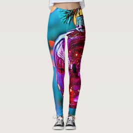 Legging Adorno de Natal Vibrante com Design Brilhante