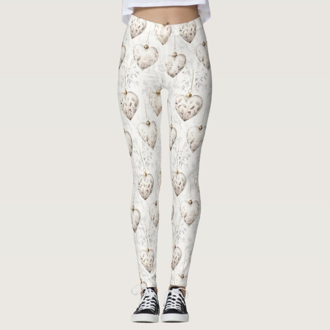 Legging Adornos Corações Cinza Creme Chic (Frente)