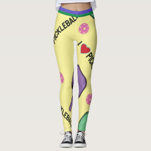 Legging Adoro o Pickleball amarelo (tamanho do azulejo XL)