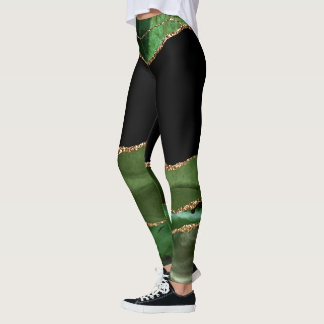 Legging Ágata Contemporânea Verde Esmeralda Falsa Mármore (Esquerda)