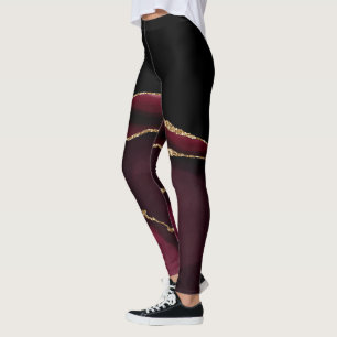 Legging Ágata Mármore Chic Preto Roxo Brilho Dourado