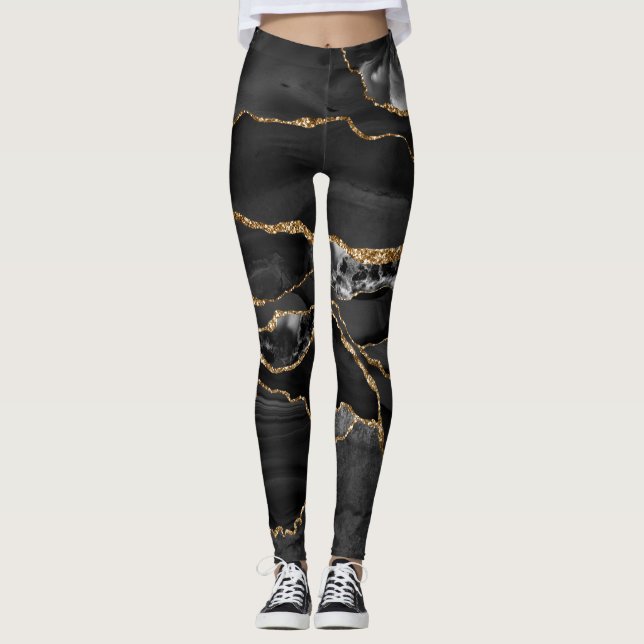 Legging Agato de brilho preto e Dourado (Frente)