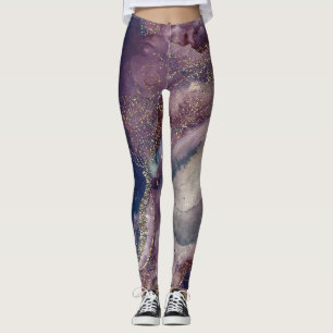 Legging Água-forte Azul Roxo Galáxia Cósmica Brilho