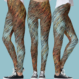 Legging Água Selvagem Azul Marrom e Laranja Abstrato Triba