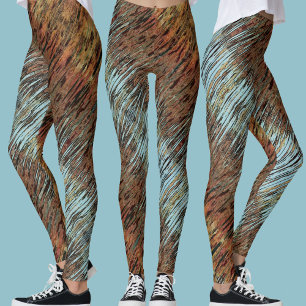 Legging Água Selvagem Azul Marrom e Laranja Abstrato Triba