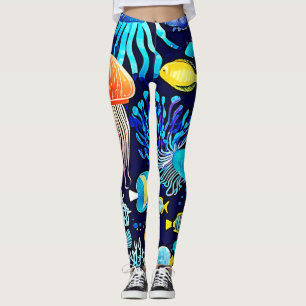 Legging Água-viva e peixe: delícia no mar profundo