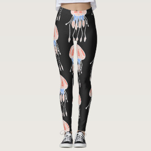 Legging Água-viva pintada à mão, padrão vibrante de safra.