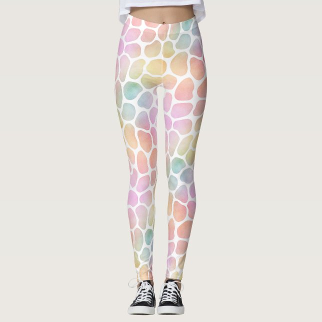 Legging Aguarela Pastel Whitespace do girafa do arco-íris (Frente)