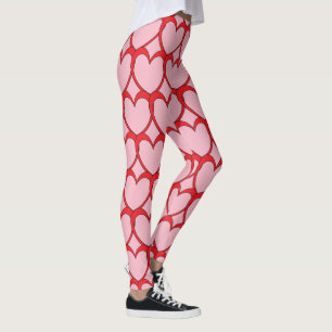Legging Ajustado de compactação do Coração Rosa e Vermelho