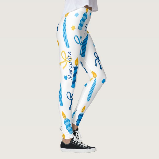 Legging Ajuste personalizado do padrão de Hanukkah (Direita)