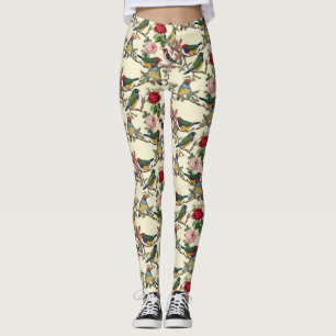Legging Álbum de recortes dos pássaros e dos rosas do