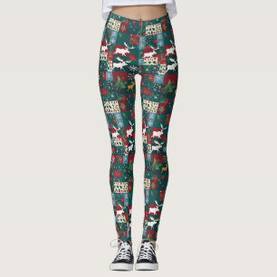 Legging Alce de Natal Floral Patchwork de Férias