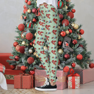 Legging Alegria de Férias de Natal Coquetel Dragão Vermelh