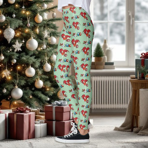 Legging Alegria de Férias de Natal Coquetel Dragão Vermelh